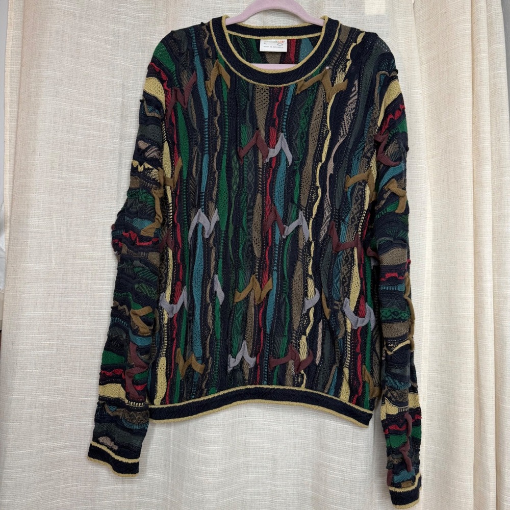 Vintage Coogi Sweater 3D Textured Knit Colorful 100% Cotton Abstract Men's XL